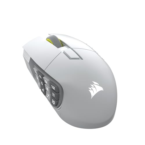 Corsair Scimitar Elite Wireless SE MMO Souris de Jeu – 33 000 DPI, 16 Boutons Programmables, Adjustable Key Slider™, Elgato Virtual Stream Deck, 1K Hyper-Polling, Jusqu'à 150h de Batterie – Blanc