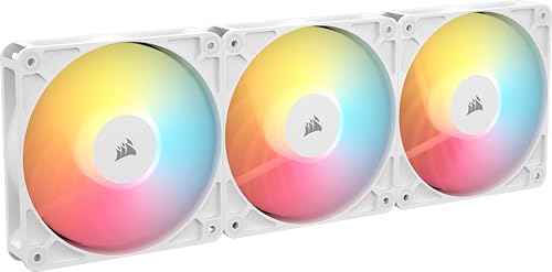 CORSAIR RS120-R ARGB 120mm PWM 5 ARGB Inversée Ventilateurs – Inversé Rotor, Huit RGB LEDs, Haute Pression Statique, Connecteurs en Série, Roulement à Dôme Magnétique – Pack Triple – Blanc