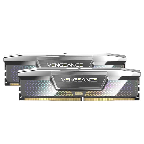 CORSAIR Vengeance DDR5 CUDIMM 48Go (2 x 24Go) DDR5 Jusqu'à 8000MHz CL38-50-50-128 1.40V Intel XMP Mémoire pour Ordinateur de Bureau – Argent (CMKC48GX5M2X8000C38)