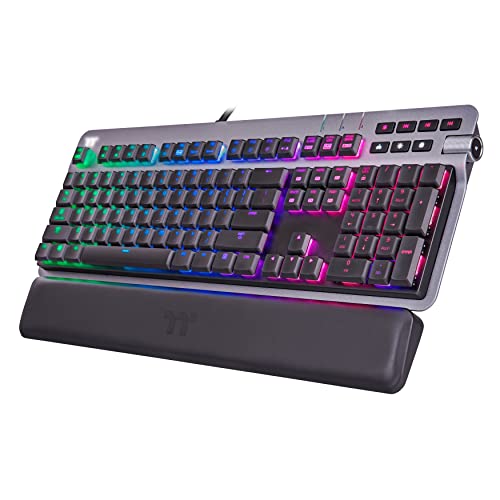 Thermaltake Argent K6 RGB Clavier de Jeu mécanique à Profil Bas, Cherry MX Speed Silver, Plaque supérieure Alumiunm, Bouton Multi-Fonctions, Repose-Poignet, GKB-KB6-LSSRUS-01