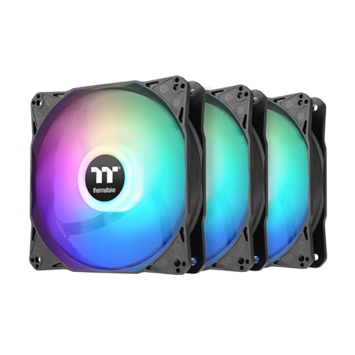 Thermaltake LE120 ARGB PWM Lot de 3 ventilateurs PWM contrôlés par PWM 500~1500 tr min, synchronisation de carte mère 5 V, 16,8 millions de couleurs, 9 LED adressables, flux d'air 66,1 CFM,