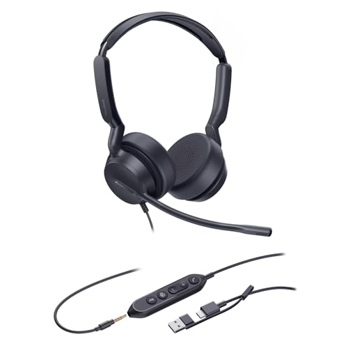 Yealink UH42 SE Casque filaire avec micro, USB-A C et casque stéréo 3,5 mm avec microphone antibruit pour PC, ordinateur portable, câble de 2,1 m, casque de contrôle en ligne, fonctionne avec les