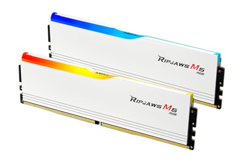 G.SKILL Ripjaws M5 RGB Series DDR5 RAM (Intel XMP 3.0) 96 Go (2 x 48 Go) 5600 MT s CL40-40-40-89 1,25 V mémoire U-DIMM pour ordinateur de bureau – Blanc mat (F5-5600J4040D48GX2-RM5RW)