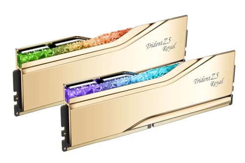G.SKILL Trident Z5 Royal Series (Intel XMP 3.0) DDR5 RAM 48 Go (2 x 24 Go) 8000 MT s CL40-48-48-128 1,35 V mémoire UDIMM pour ordinateur de bureau – Or (F5-8000J4048F24GX2-TR5G)