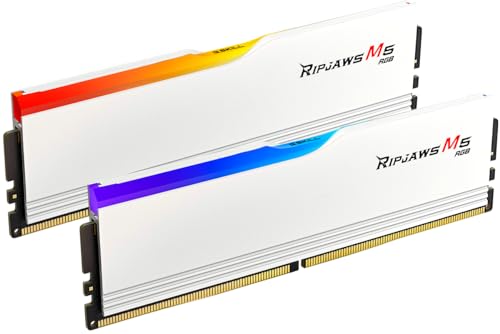 G.SKILL Ripjaws M5 RGB Series DDR5 RAM (Intel XMP 3.0) 32 Go (2 x 16 Go) 6400MT s CL36-48-48-102 1,35 V mémoire U-DIMM pour ordinateur de bureau – Blanc mat (F5-6400J3648F16GX2-RM5RW)