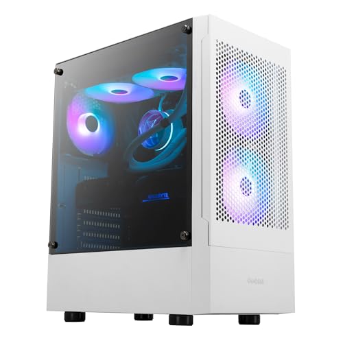 GAMDIAS PC Gamer Boitier, Boîtiers Gaming ATX Moyen Tour Vide, Airflow Mesh Case, 3 Ventilateurs ARGB de 120 mm Intégrés, Verre Trempé Latéral, Blanc