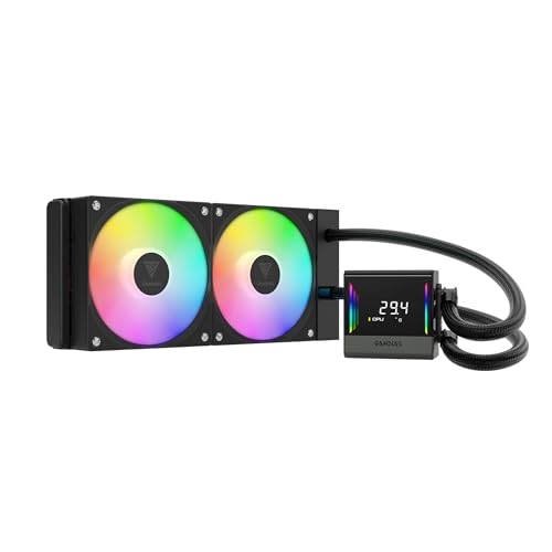 GAMDIAS CHIONE E4 Refroidisseur d'eau pour processeur AIO 240 mm, affichage numérique en temps réel, pompe PWM brevetée, design de câble caché, ventilateur ARGB PWM avec synchronisation MB, Intel LGA