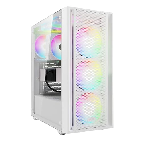 GAMDIAS Aura GC2 Elite ARGB ATX Boîtier PC Mid Tower Ventilateur ARGB 4 x 120 mm, Panneau Avant en Maille à Haut débit d'air, Installation sans Outils, Panneau latéral en Verre trempé, Blanc