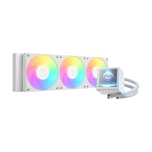 GAMDIAS CHIONE P5 Watercooling AIO 360 mm pour CPU, Écran LCD IPS 3,4” Magnétique et Rotatif, Logiciel Personnalisable, Câblage Caché, Ventilateurs ARGB PWM, MB Sync, Intel LGA 1851, AMD AM5, Blanc