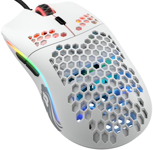 Glorious Gaming Model O- (Petite) Souris de jeu filaire - Design nid d’abeille 58 g, RGB, capteur Pixart 3360, switches Omron, ambidextre - Blanc mat