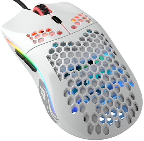 Glorious Gaming Model O- (Petite) Souris de jeu filaire - Design nid d’abeille 58 g, RGB, capteur Pixart 3360, switches Omron, ambidextre - Blanc brillant