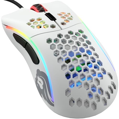 Glorious Gaming Model D- (Petite) Souris de jeu filaire - 61 g, nid d’abeille, RGB, capteur Pixart 3360, switches Omron, pieds en PTFE, 6 boutons - Blanc mat
