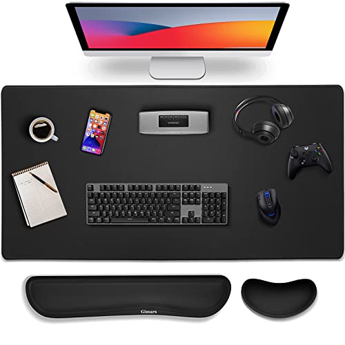 Gimars XXL 800x300mm Tapis de Souris 3 en 1 avec Repose Poignet Clavier Souris Ergonomique, Mémoire en Mousse Confortable pour Soulagement des Douleurs, Gaming, Bureau, Noir