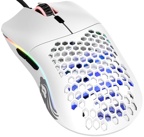 GLORIOUS Gaming Model O Souris de Jeu Filaire - 67 g, Design Super léger en nid d’Abeille, RGB, Capteur Pixart 3360, Switches Omron, Ambidextre - Blanc Mat