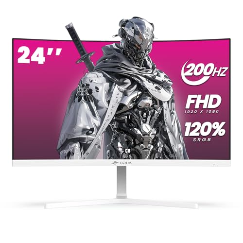 CRUA 24 Curved Gaming Monitor, 165Hz 200Hz Computer Monitor, FHD 1920x1080, 99 sRGB, AMD FreeSync, Blue Light Filter, for Gaming Office, Wall Mountable- White