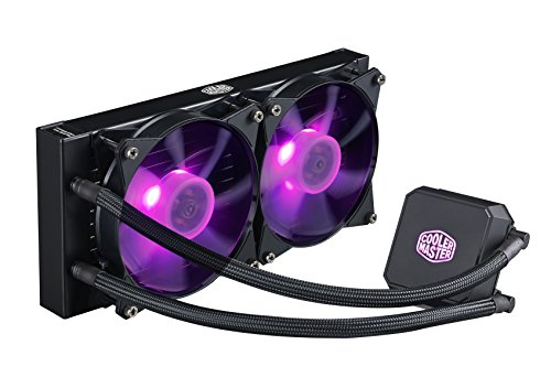 Cooler Master MasterLiquid LC240E Refroidisseur liquide pour processeur AIO en boucle fermée, radiateur de 240 mm, pompe RVB à double chambre, double ventilateurs MF120R RVB, éclairage RVB pour AMD