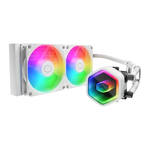 Cooler Master Refroidisseur liquide pour processeur AIO blanc 240 Core II, R9|U7|i7, pompe G9R à double chambre, miroir infini, tube de 400 mm, radiateur 240 mm, ventilateur PWM 120 mm, AMD Ryzen AM5|