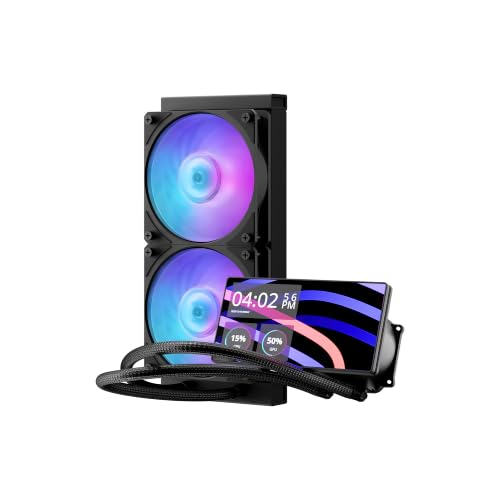 MasterLiquid Core LCD 6 240 AIO Liquid CPU Cooler, écran LCD 6 , ARGB | AMD AM5 AM4 Intel LGA1851 1700 Support Cooler, 240 mm, 960 x 480 TFT LCD, pompe à double chambre, 2 ventilateurs ARGB PWM à