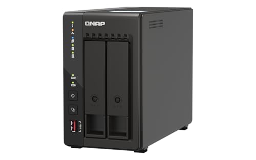 QNAP TS-253E-8G-US NAS de bureau haute performance à 2 baies avec processeur Intel Celeron Quad-core, 8 Go de RAM DDR4 et connectivité réseau double 2,5 GbE (2,5 G 1 G 100 M) (sans disque)