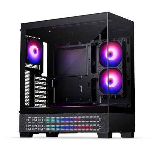 Phanteks XT View Matrix Boîtier PC de Jeu ATX Tour Moyenne 600 LED, Panneaux Avant et latéraux en Verre trempé, USB-C 3.2 Gen2, 3 Ventilateurs D-RGB Inclus, connecteur arrière (Noir Anthracite)