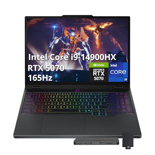 Lenovo Legion 5 Ordinateur portable de jeu WQXGA 15 165 Hz, Intel i9-14900HX, 64 Go DDR5, 5 To de stockage (SSD 4 To station d'accueil 1 To), NVIDIA GeForce RTX 5070 8 Go GDDR7, clavier