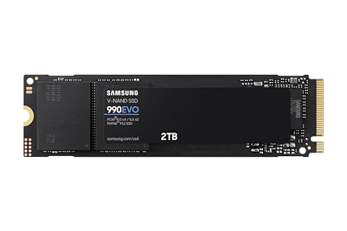 SAMSUNG 990 EVO SSD 2 To, PCIe 5.0 x2 M.2 2280, vitesses jusqu'à 5 000 Mo s, mise à niveau du stockage pour PC ordinateurs portables, technologie HMB et turbowrite intelligent (MZ-V9E2T0B AM) [Version