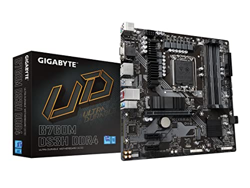 GIGABYTE B760M DS3H DDR4 (LGA 1700 Intel B760 M-ATX DDR4 Dual M.2 PCIe 4.0 USB 3.2 Gen 2 Type-C 2.5GbE LAN Q-Flash Plus PCIe EZ-Latch Gaming Motherboard)
