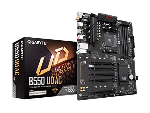 Gigabyte B550 UD AC (AM4 AMD B550 ATX Dual M.2 SATA 6Gb s USB 3.2 Gen 2 Intel 802.11a b g n AC Realtek GbE LAN PCIe 4.0 Carte mère)