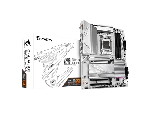 GIGABYTE B650 AORUS Elite AX Ice (AM5 LGA 1718 AMD B650 ATX Garantie 5 ans DDR5 Triple M.2 PCIe 5.0 USB 3.2 Gen2X2 Type-C WiFi 6E 2.5GbE LAN Snow White EZ-Loquet Carte mère)