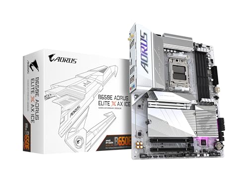 GIGABYTE B650E AORUS Elite X AX ICE Carte mère AMD AM5 ATX, compatible Ryzen 9000 8000 7000 Series, DDR5, 12 2 2 Power Phase, 3X M.2, PCIe 5.0, USB-C, WIFI6E, 2,5 GbE, EZ-Loquet, Q-Flash, RGB Fusion