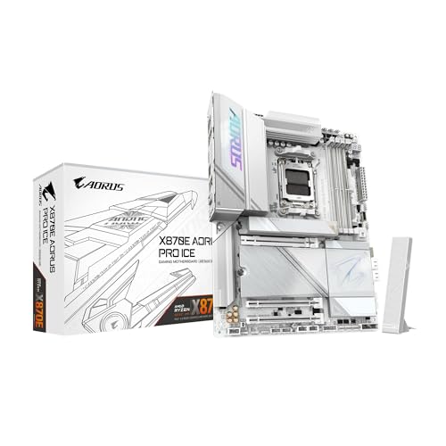 GIGABYTE X870E AORUS Pro Ice AM5 LGA 1718, ATX, DDR5, 4X M.2, PCIe 5.0, USB4, Wi-FI 7, 2.5GbE LAN, EZ-Latch, Q-Flash