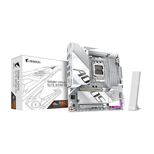 GIGABYTE B850M AORUS Elite WIFI6E Ice Carte mère AMD AM5 LGA 1718, mATX, DDR5, 2X M.2, PCIe 5.0, USB-C, WIFI6E, 2.5GbE LAN, EZ-Loquet