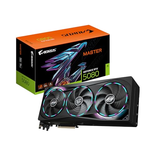 GIGABYTE AORUS GeForce RTX 5080 Master 16G Carte graphique WINDFORCE Système de refroidissement 16 Go 256 bits GDDR7, GV-N5080AORUS M-16GD Carte vidéo