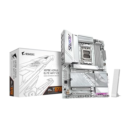 GIGABYTE X870E AORUS Elite WIFI7 Ice Carte mère AMD AM5 LGA 1718, ATX, DDR5, 4X M.2, PCIe 5.0, USB4, WIFI7, 2,5 GbE LAN, EZ-Loquet