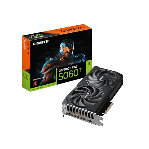 GIGABYTE GeForce RTX 5060 Ti WINDFORCE 8G Carte Graphique 8 Go 128 Bits GDDR7, PCIe 5.0, système de Refroidissement WINDFORCE, GV-N506TWF2-8GD Carte vidéo