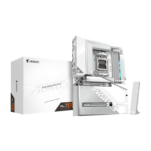 GIGABYTE X870 AORUS Stealth Ice Carte mère AMD AM5, ATX, DDR5, 4X M.2, PCIe 5.0, 2xUSB-4, USB-C, WIFI7, 5GbE LAN, EZ-Loquet