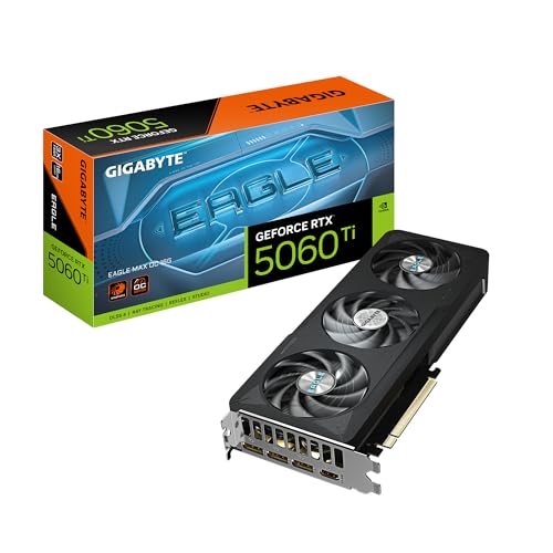 GIGABYTE GeForce RTX 5060 Ti Eagle Max OC 16G Carte Graphique 16 Go 128 Bits GDDR7, PCIe 5.0, système de Refroidissement WINDFORCE, GV-N506TEAGLEMAX OC-16GD Carte vidéo