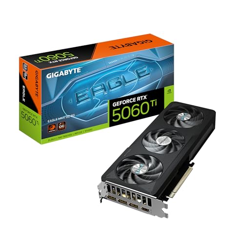 GIGABYTE GeForce RTX 5060 Ti Eagle Max OC 8G Carte Graphique 8 Go 128 Bits GDDR7, PCIe 5.0, système de Refroidissement WINDFORCE, GV-N506TEAGLEMAX OC-8GD Carte vidéo