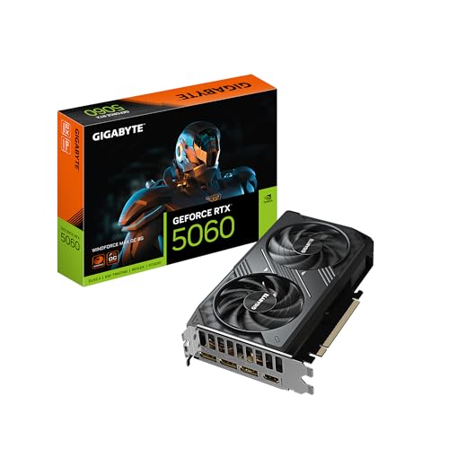 GIGABYTE GeForce RTX 5060 WINDFORCE Max OC 8G Carte Graphique 8 Go 128 Bits GDDR7, PCIe 5.0, système de Refroidissement WINDFORCE, GV-N5060WF2MAX OC-8GD Carte vidéo