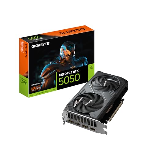 GIGABYTE GeForce RTX 5050 WINDFORCE OC 8G Carte Graphique 8 Go 128 Bits GDDR6, PCIe 5.0, système de Refroidissement WINDFORCE, GV-N5050WF2OC-8GD Carte vidéo