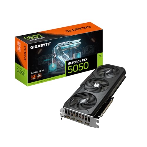 GIGABYTE GeForce RTX 5050 Gaming OC 8G Carte Graphique 8 Go 128 Bits GDDR6, PCIe 5.0, système de Refroidissement WINDFORCE, GV-N5050GAMING OC-8GD Carte vidéo