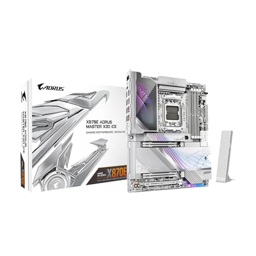 GIGABYTE X870E AORUS Master X3D Ice Carte mère ATX AMD AM5 LGA 1718 ATX, Prend en Charge Les processeurs AMD Ryzen 9000 8000 7000, DDR5, 18 2 2 Power Phase, 5X M.2, PCIe 5.0, WIFI7, 10 GbE