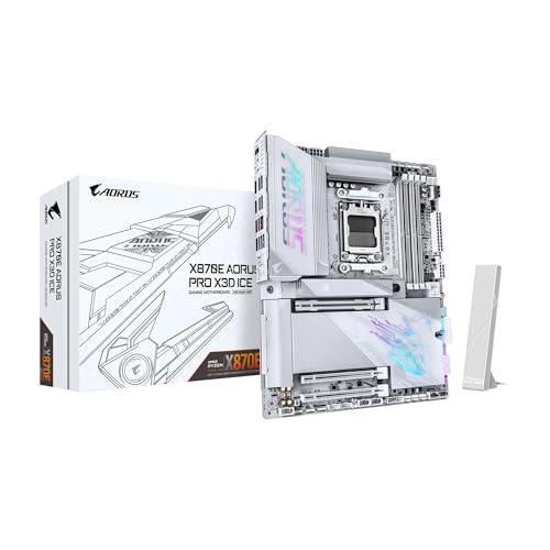 GIGABYTE X870E AORUS Pro X3D Ice Carte mère AMD AM5 LGA 1718 ATX, Prend en Charge Les processeurs AMD Ryzen 9000 8000 7000, DDR5, 18 2 2 Power Phase, 4X M.2, PCIe 5.0, SWIFI, 5 GbE, Garantie 5 Ans