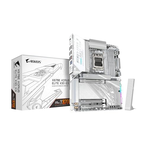GIGABYTE X870E AORUS Elite X3D Ice Carte mère AMD AM5 LGA 1718 ATX, Prend en Charge Les processeurs AMD Ryzen 9000 8000 7000, DDR5, Power Phase 16 2 2, 4X M.2, PCIe 5.0, WiFi, 5 GbE, Plus de Garantie
