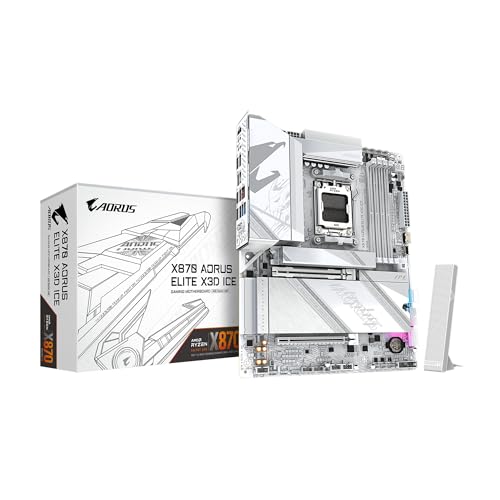 GIGABYTE X870 AORUS Elite X3D Ice Carte mère AMD AM5 ATX, Compatible AMD Ryzen 9000 8000 7000, DDR5, 16 2 2 Power Phase, 4X M.2, PCIe 5.0, USB4, WIFI7, PCIe-EZ Latch Plus