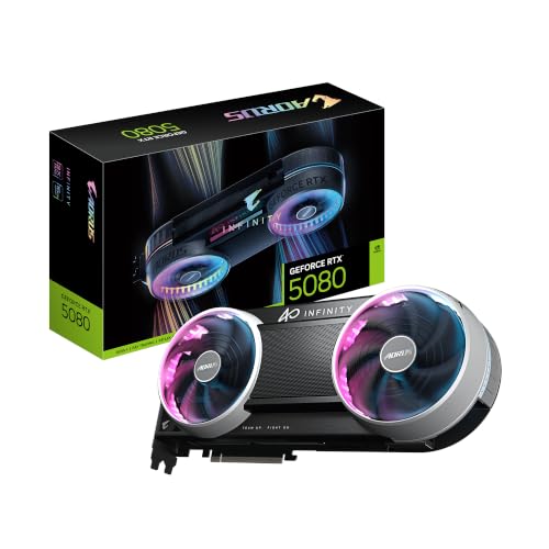 GIGABYTE AORUS GeForce RTX 5080 Infinity 16G Carte Graphique 16 Go 256 Bits GDDR7, PCIe 5.0, système de Refroidissement WINDFORCE HYPERBURST, GV-N5080AORUS IF-16GD