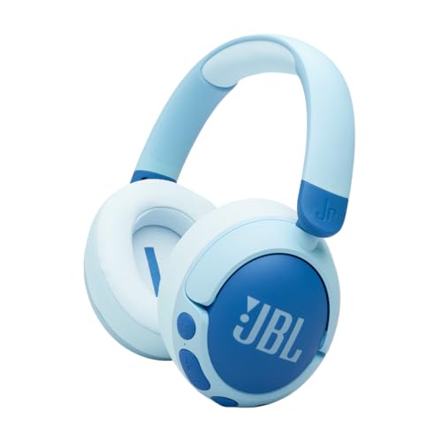 JBL Junior 470 NC, Casque Supra-auriculaire sans Fil Bluetooth pour Enfants, Réduction Active du Bruit, Micro intégré, 50 h d'autonomie, JBL Safe Sound, limiteur de Volume, Set d'autocollants, Bleu
