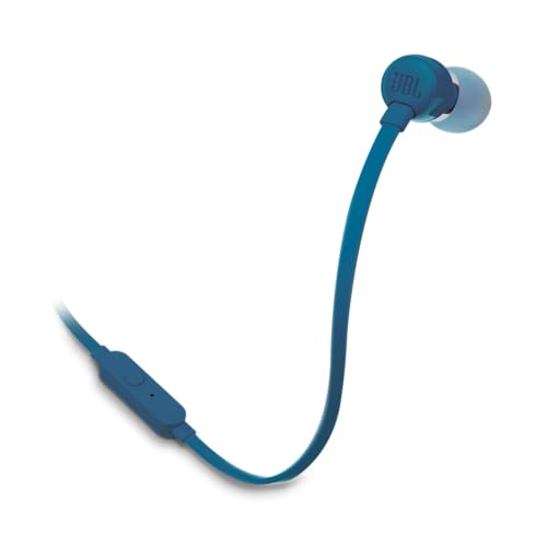JBL T110 – Ecouteurs intra-auriculaires filaires – Son Pure Bass de JBL et bouton de contrôle – Connectivité câble Jack 3,5 mm – Couleur Bleu