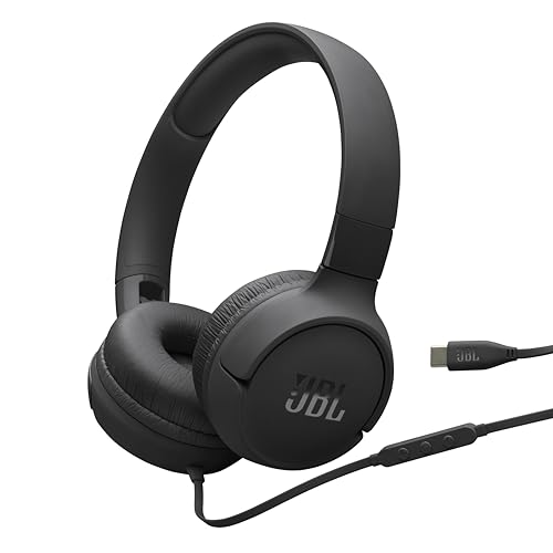 JBL Tune 520C – Casque Filaire USB-C avec Prise en Charge Audio Haute résolution, Son de Basses Pures, Ajustement Confortable, connectivité USB-C, télécommande à 3 Boutons avec Microphone et contrôle