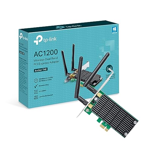 TP-Link AC1200 Dual Band Wireless PCI Express Adapter with Two Antennas, PCIe Network Interface Card for Desktop, Low-Profile Bracket Included, Supports Windows 11 10 8.1 8 XP (32 64 bit)(Archer T4E)